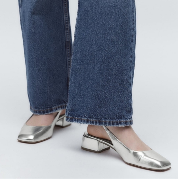 Zara Block Heel Ankle Strap Shoes Silver - Picture 1 of 11